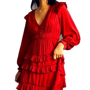 Anthropologie Brick Red Silky Dress